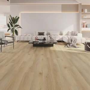 Natural beige oak 8mm SPC flooring in a modern living room