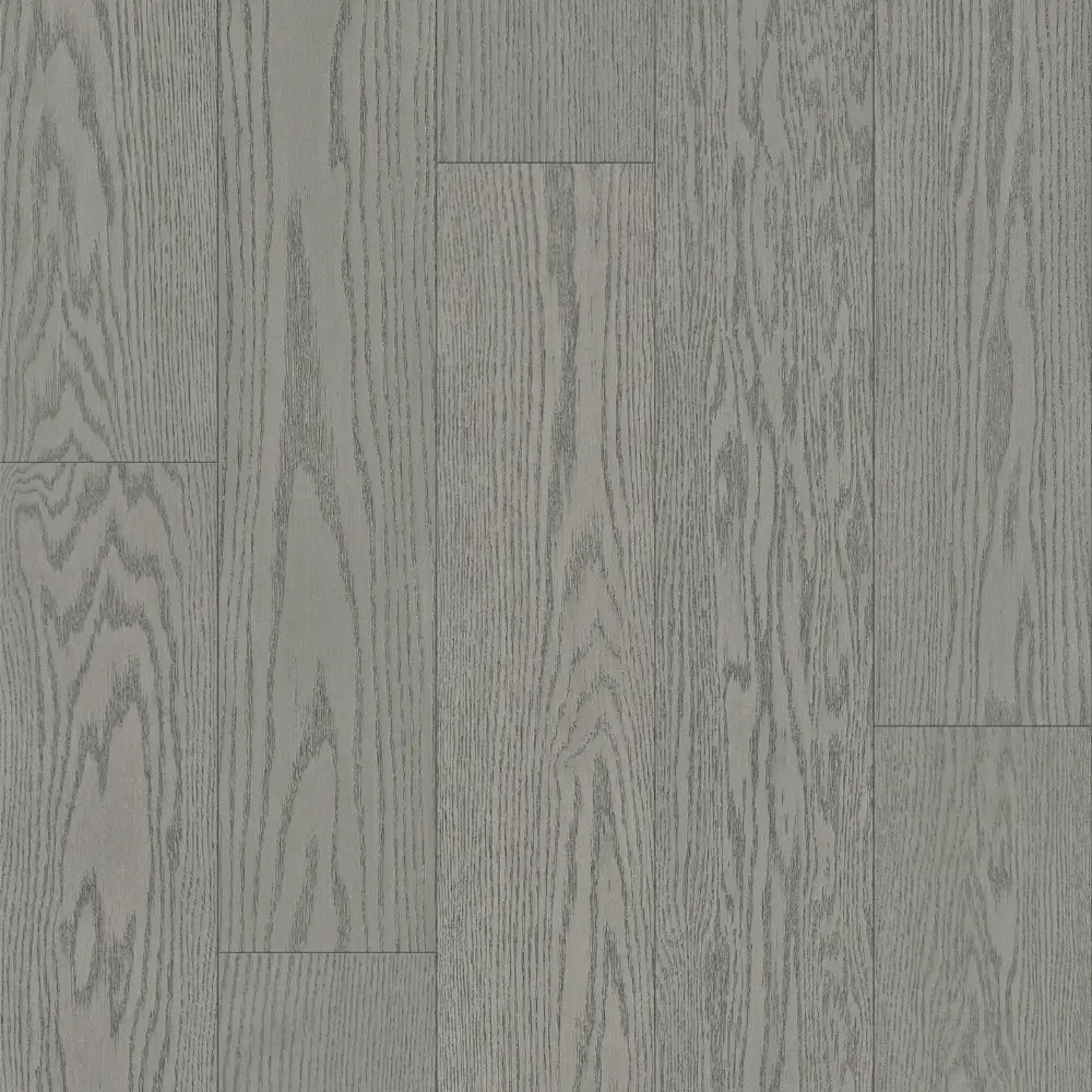 14mm Red Oak engineered wood flooring in a cool gray tone with pronounced oak grain