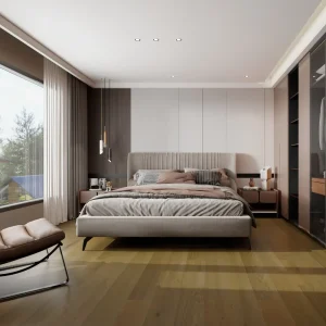 14mm European oak engineered wood flooring in a modern bedroom