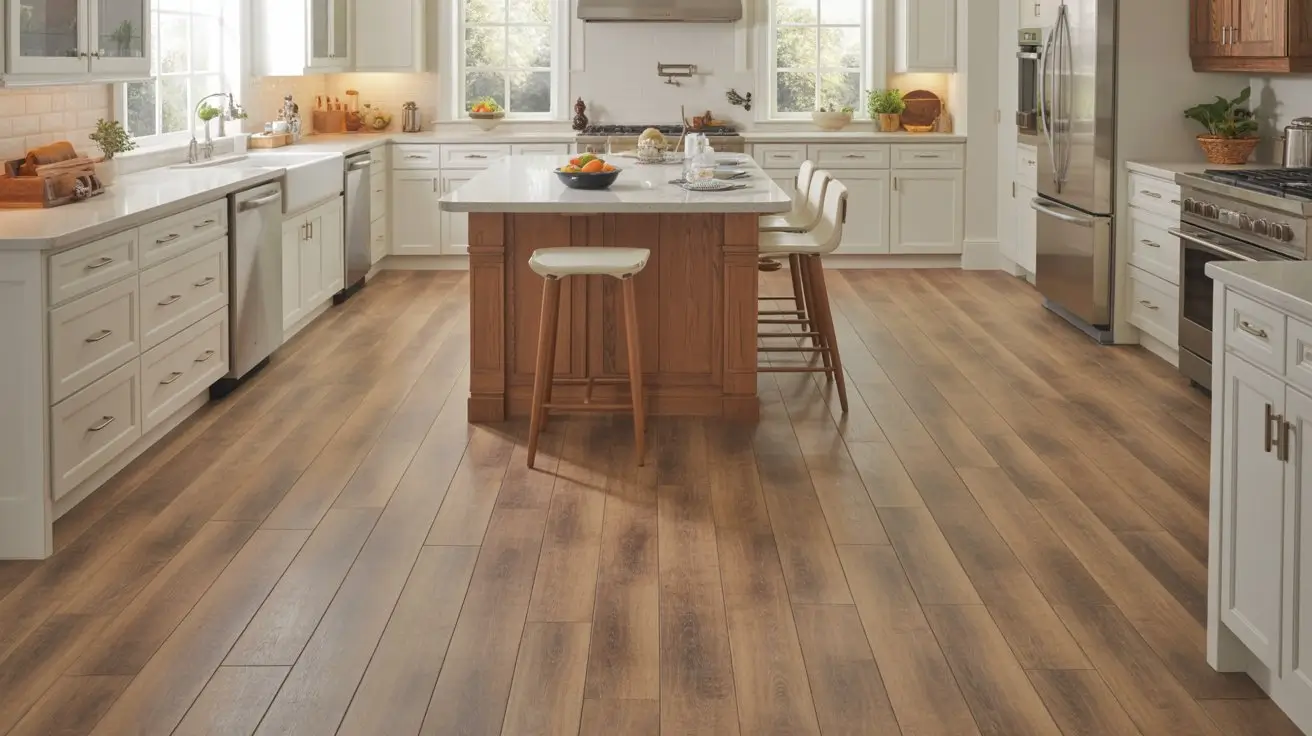 waterproof luxury vinyl plank flooring in modern kitchen