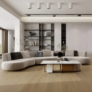 14mm European oak engineered wood flooring in a modern living room with sofa