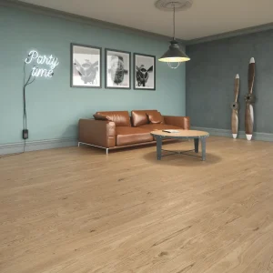 Light natural European oak 3-layer engineered wood flooring in a modern living room