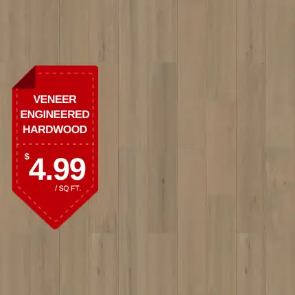 Sunwashed Grain veneer engineered hardwood promotional graphic at $4.99 per sq. ft.