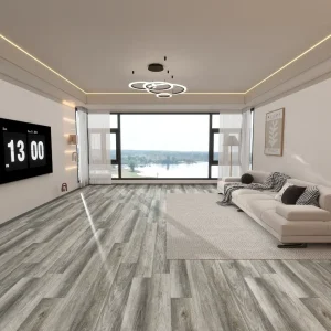 Venice 7mm SPC vinyl plank flooring installed in a bright living room with large windows