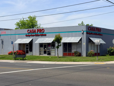 CasaPro Sacramento flooring outlet exterior with cabinet and countertop signage