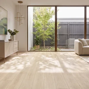 Sandstone Blush NW-002 8mm SPC flooring in a bright modern living room