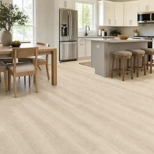 Daisy Shallows NW-007 8mm SPC flooring in a light kitchen and dining space