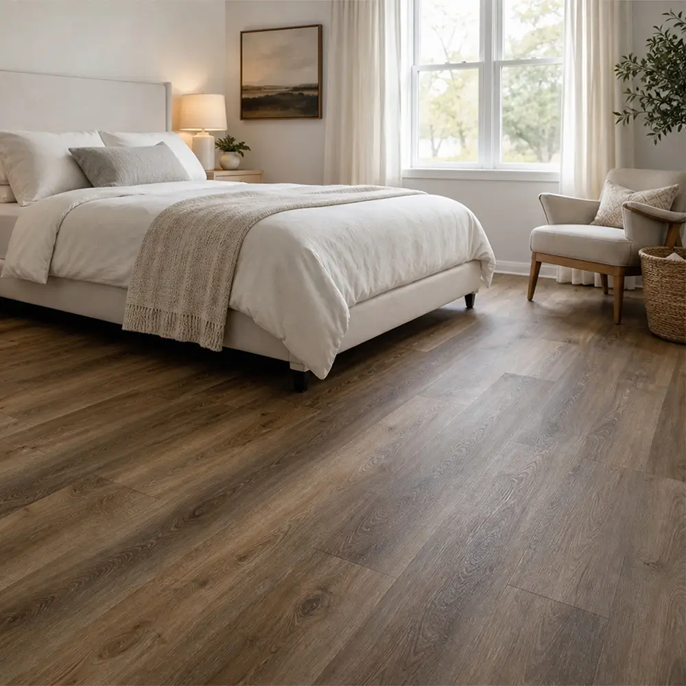 Plano 6.5mm SPC flooring installed in a modern bedroom