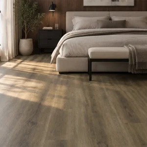 Newport 7mm SPC flooring installed in a modern bedroom